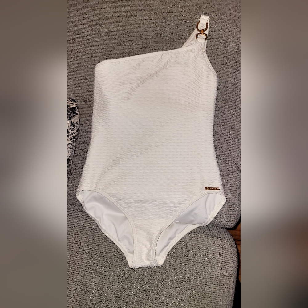 Michael Kors White One-Shoulder Textured One-Piece Swimsuit
